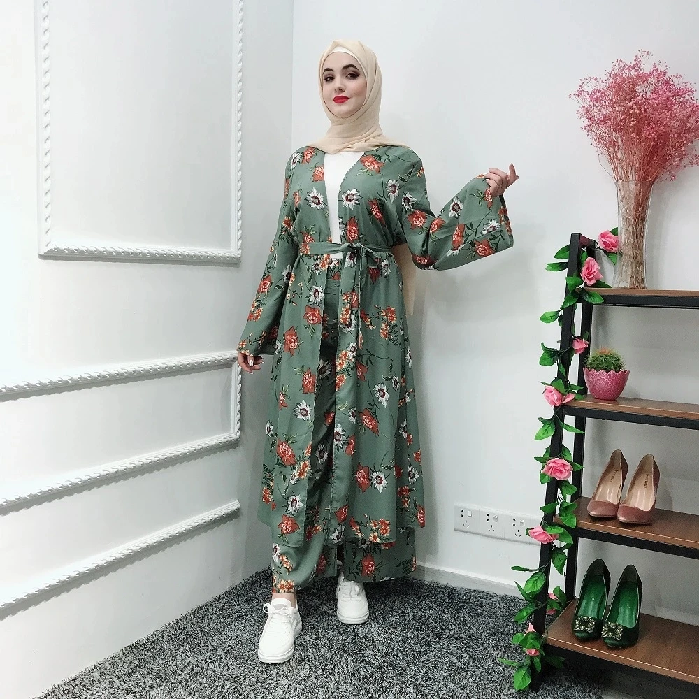 

2019 Fashion modest dubai New islamic clothing set soft top and pants muslim women ladies 2 pieces suit