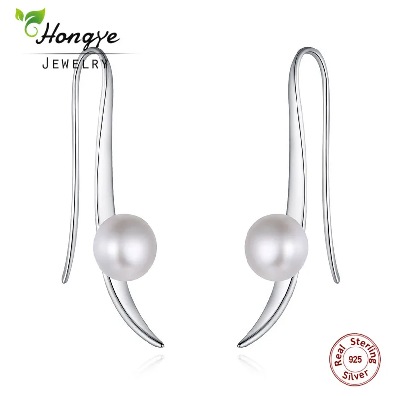 

Hongye Fashion Women Genuine Natural Freshwater Pearl Unique Design Drop Earrings with 925 Sterling Silver Brincos Gift Box