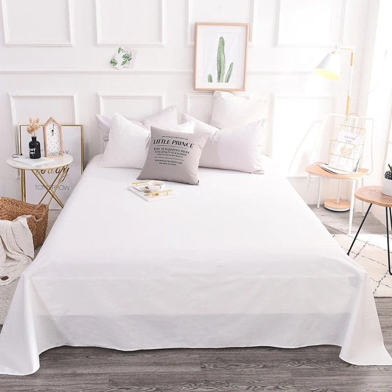 

100% Cotton Pure Color Flat Sheet Bedding Set Bed Linens Fitted Sheet Queen/ King Size Gray Black White Bed Set40