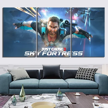 

3 Piece Games Art Print Rico Rodriguez Pictuers Just Cause 3 Sky Fortress Video Game Posters Canvas Painting Wall Art Paintings