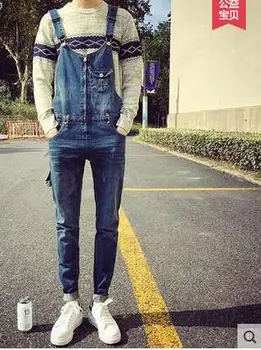 

Hot !Trendy men's suspenders autumn retro pockets casual little straight feet suspenders pants men's jeans trousers