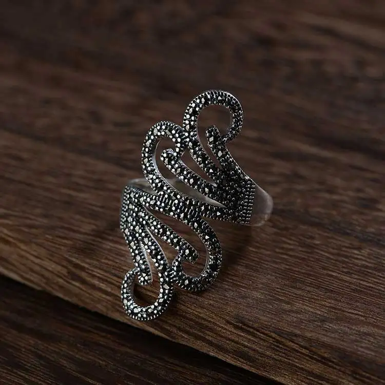 FNJ 925 серебро марказит кольцо Новая мода Цветок S925 серебро кольца для женщин ювелирные изделия регулируемый размер