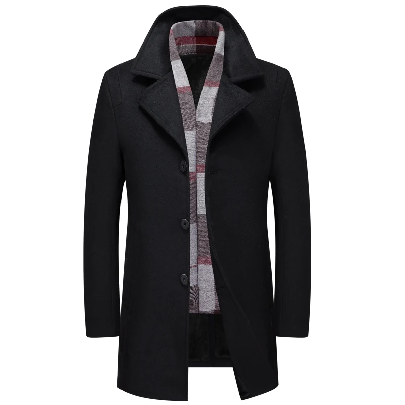 

Thick Wool Blends Suit with Velvet Design Woolen Men's Casual Trench Overcoat Slim Fit Single Breasted Office Suit Jackets Coat