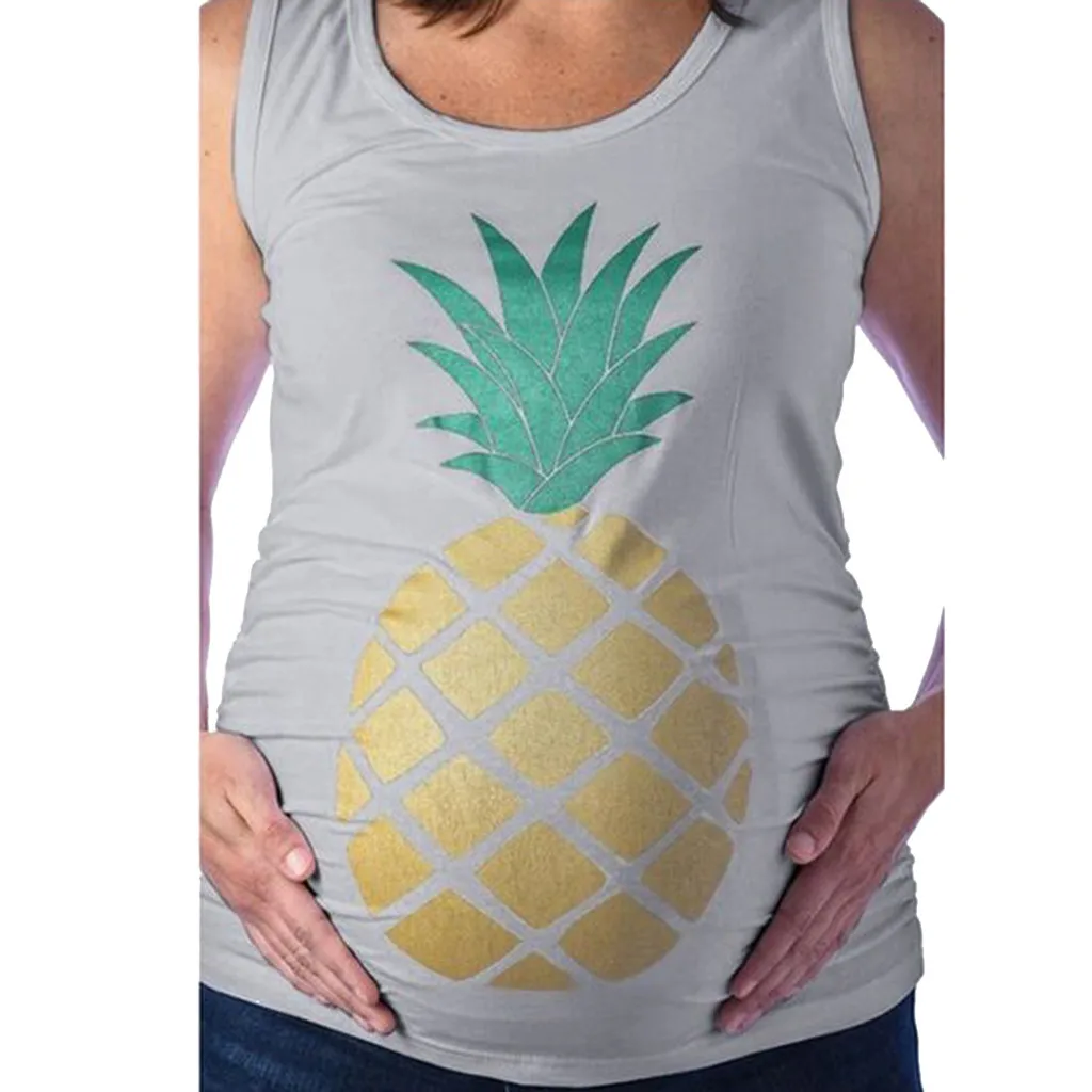 

LONSANT Pregnancy clothes Women Sexy Print Sleeveless Vest Maternity casual pineapple Blouse Summer Fashion Pregnancy T-Shirt