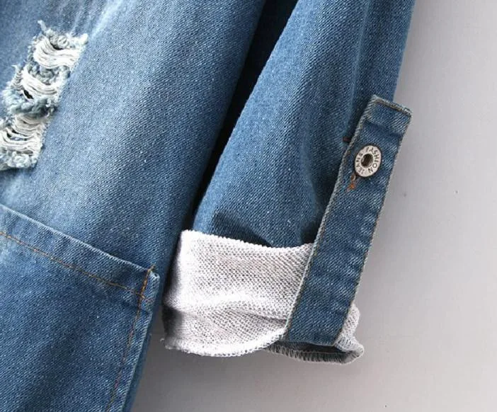 Новая мода весна осень Женское джинсовое пальто с длинным рукавом, женское повседневное рваное длинное джинсовое пальто, верхняя одежда 5XL