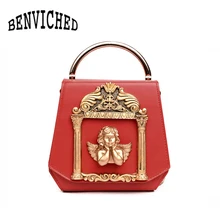 BENVICHED металла сумка барокко Ангел Для женщин маленький Сумки Роскошные Искусственная кожа сумки на плечо Винтаж цепи сумка женская