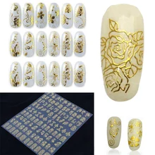 Наклейки для ногтей с золотой печатью стикеры 3D на ногти Nail Art Наклейки металлические наклейки для ногтей маникюр Дизайн ногтей украшения 108 шт/лист