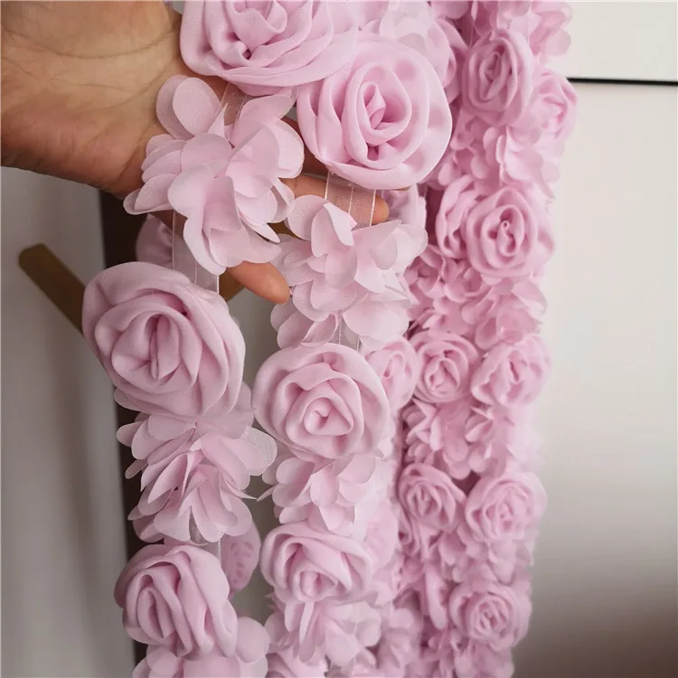 7 см в ширину DIY розовая Свадебная шифоновая кружевная ткань 3D Роза вышитая лента отделка для одежды платье одежда гипюр швейный Декор