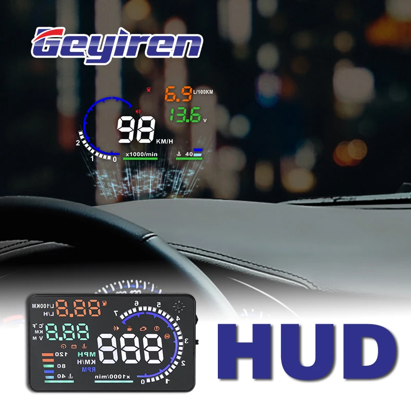 

GEYIREN 5.5'' A8 HUD Car head up display OBD II EUOBD LED Windscreen Project Alarm System on-board OBD scanner Universal auto