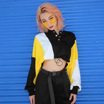 

2018 spring and autumn women's spell color patchwork loose Sweatshirts women