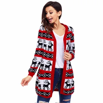 

New Fashion printed Pattern Cardigans Female Sweaters Knitted Long Sleeve Slim Women Sweater Cardigan Christmas jacket