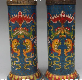 

20CM Cloisonne Enamel Gilt Bat Fish Fishes Pen Holder Pencil Vase Brush Pot Pair