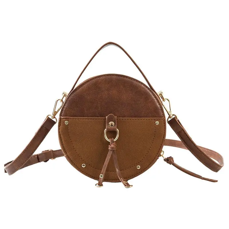 

DAUNAVIA Shoulder Bags Vintage Scrub Leather Round Mini Bag Designer Crossbody Bag For Women PU Leather Ladies Small Handbags