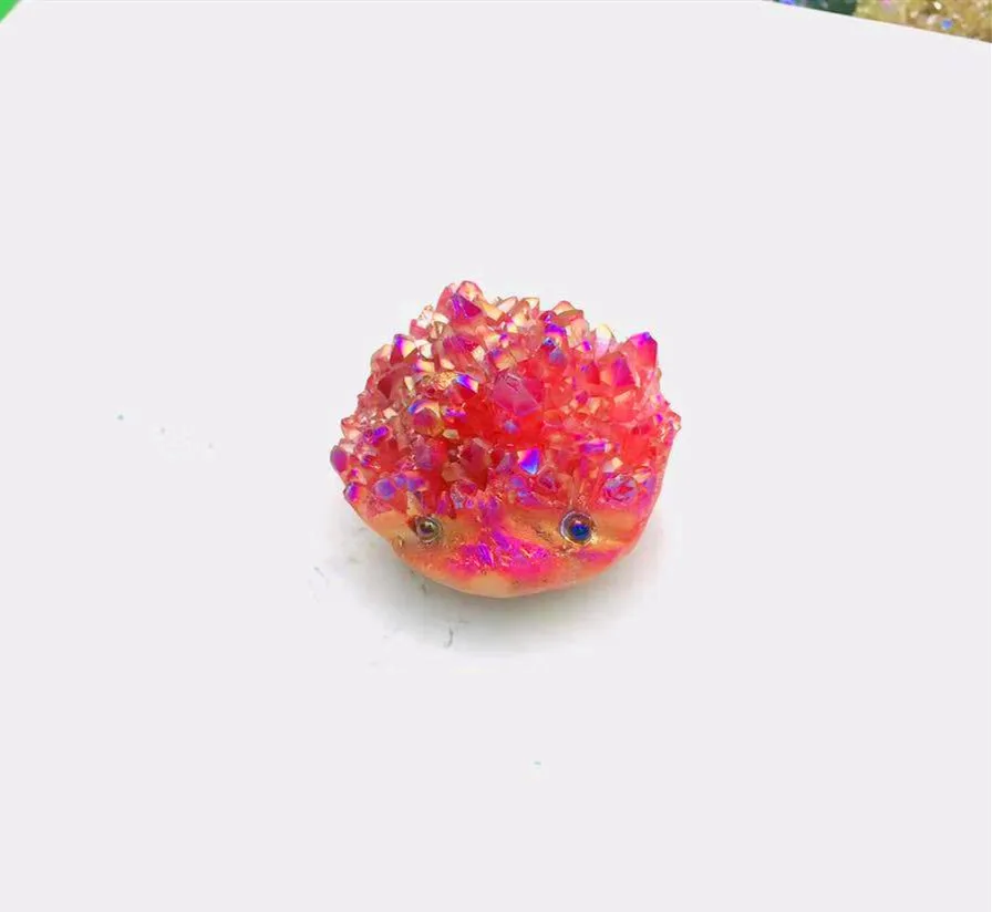 

Natural Angel Colored Flame Ring Crystal Cluster Quartz Healing Stone Electroplating Hand-carved Hedgehog