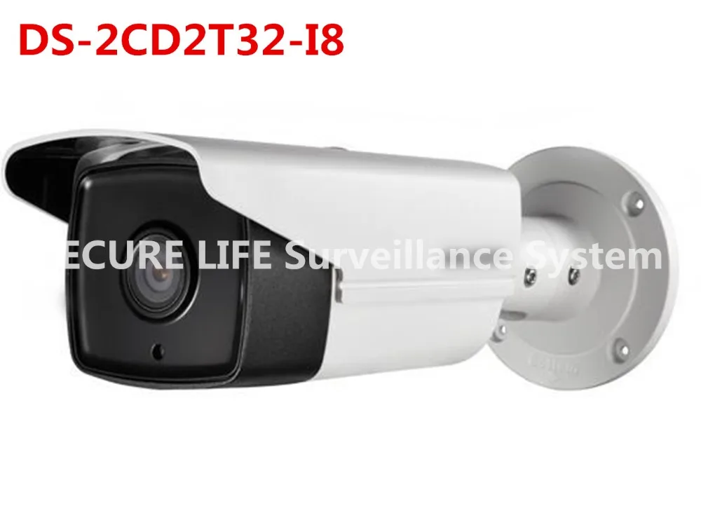 Free shipping English version DS-2CD2T32-I8 3MP EXIR Bullet CCTV IP Camera poe with 80m IR