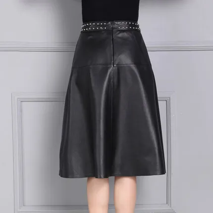Женская юбка из натуральной овчины с заклепками K114|genuine leather skirt|leather skirtskirt skirt |