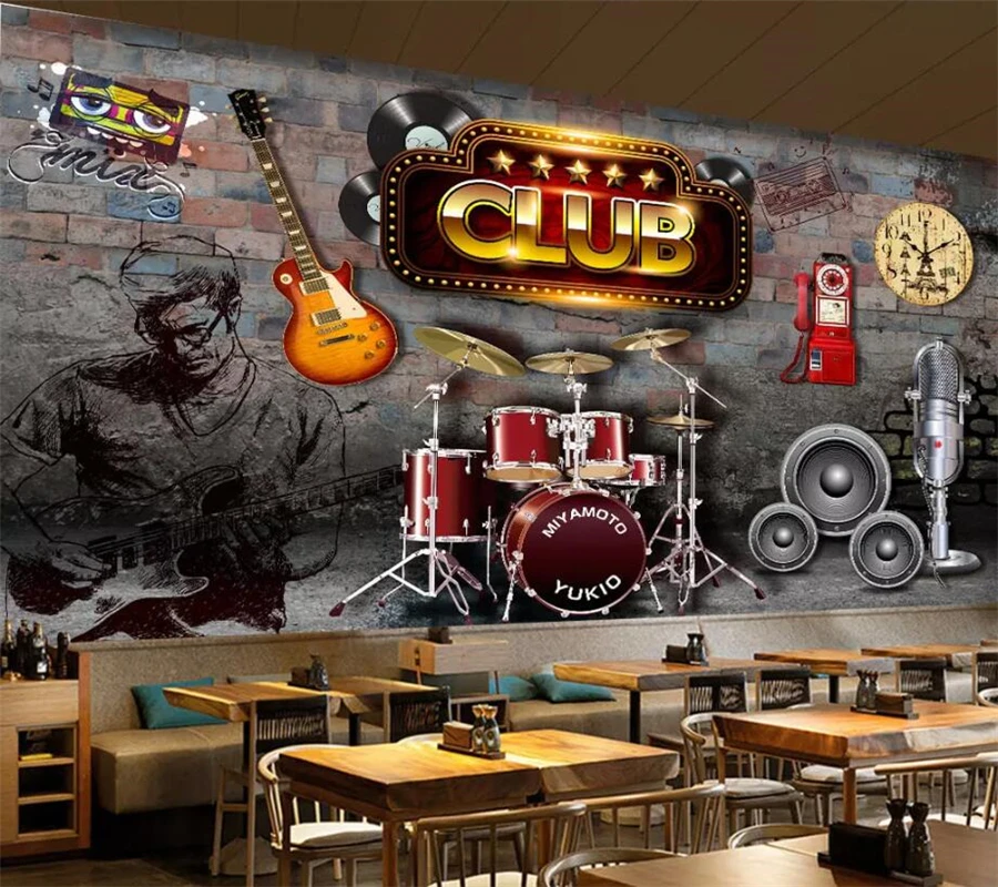 

beibehang Custom wallpaper 3d photo mural retro brick wall music theme bar living room background wall paper 3d papel de parede