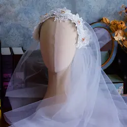 Романтический длинный жемчуг Фата невесты с расчески для женщин Тюль свадебное платье аксессуар высокого качества