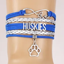10 шт./лот) Бесконечная любовь Huskies кожаный браслет-питомец животное собака Лапа браслет ручной работы и браслеты ювелирные изделия Рождественский подарок