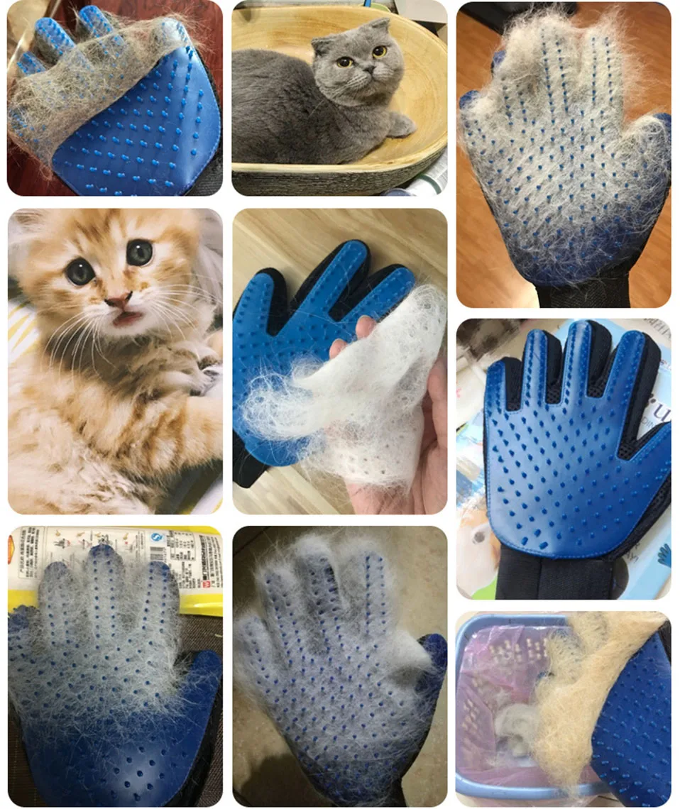 Blue Brush Glove For Animal Cat Cleaning Brush Finger Silicone Gloves For Cats Dogs Pet Hair Remover Glove Grooming              (1)