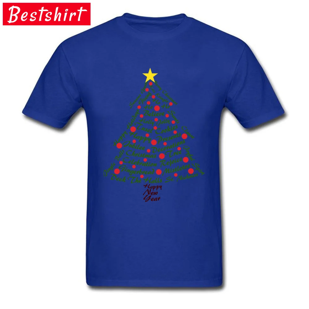 O Neck Typography Christmas Tree All Cotton Man T-Shirt Summer Short Sleeve Tops Shirt Coupons Printed Tops Shirts Typography Christmas Tree blue