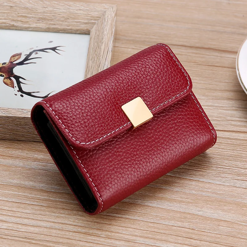 LAORENTOU Brand Women Standard Wallet Genuine Leather Wallets Fashion Short Zipper Purse Lady Coin Pocket Card Holder for Women