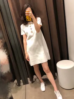 

2019 Spain Style Women's New Three-Color Pearl Design Short Sleeve Sweater Dress