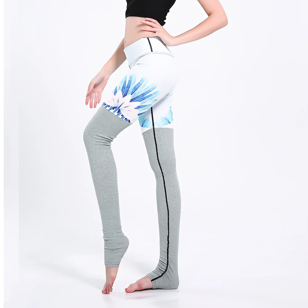 FRECICI Printed Goddess Ribbed Leggings Over the heel Yoga Extra Long Wicking Polyester Sports Pants 66027 | Спорт и развлечения