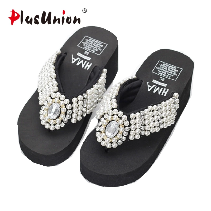 

plusunion Black Female Summer Beach Wedge Sandals Shoes Women Seaside Cool Wearing Sweet Ladies Platform Convenient bling cool