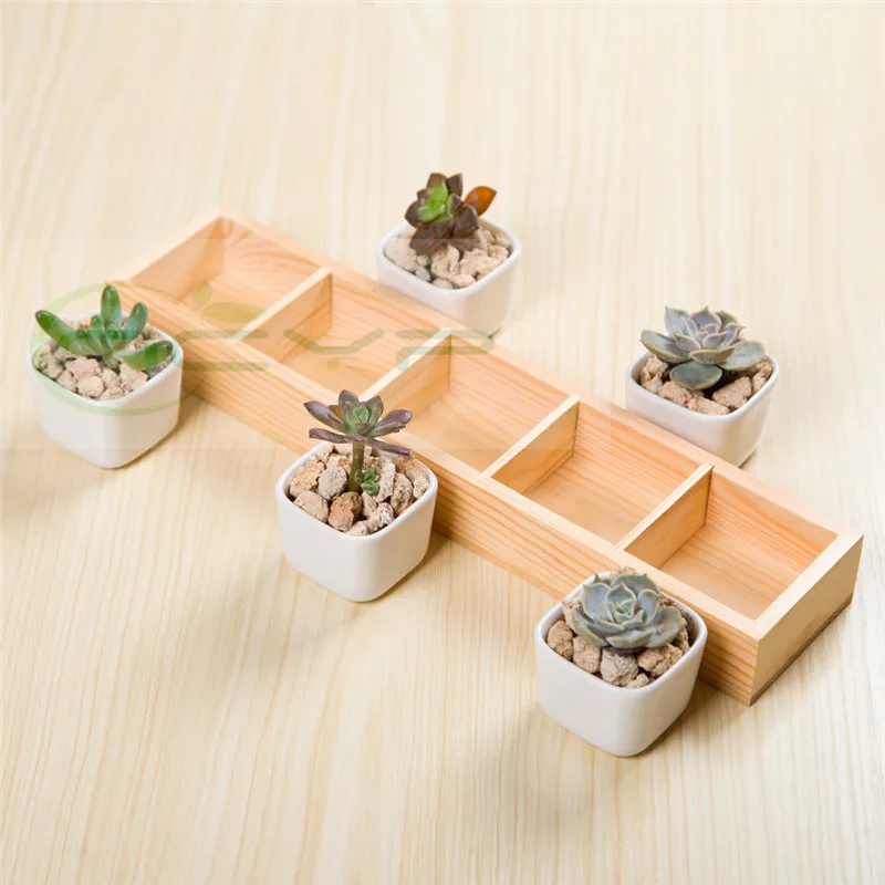 

Simple white ceramic creative meat with solid wood bottom box Zakka five pots full network exclusive original