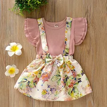 Детская одежда платье для девочек костюмы для девочек, комплекты одежды Детские боди+ комбинезоны с цветочным принтом и юбки Одежда для маленьких девочек комплекты От 1 до 3 лет