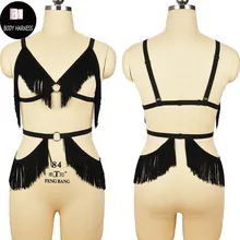 Кисточки бахрома водопад обвязка тела Холтер бюстгальтер сексуальное женское белье черный пояс-шнур жгут Бурлеск обвязка-каркас бюстгальтер