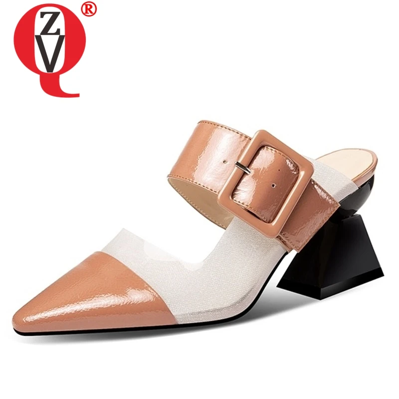 

ZVQ shoes woman 2019 summer new fashion sexy mixed colors genuine leather woman slippers outside high strange style ladies shoes