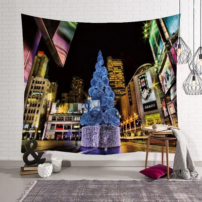 

Urban Night Christmas Santa Claus Tapestry Wall Hanging Sandy Beach Picnic Throw Rug Blanket Camping Tent Travel Sleeping Pad