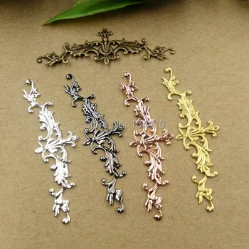 

10*52mm Vintage Filigree Flower Charms Bu Yao Hairsticks Connectors Wraps Links Blank DIY Findings Multi-color Plated Brass