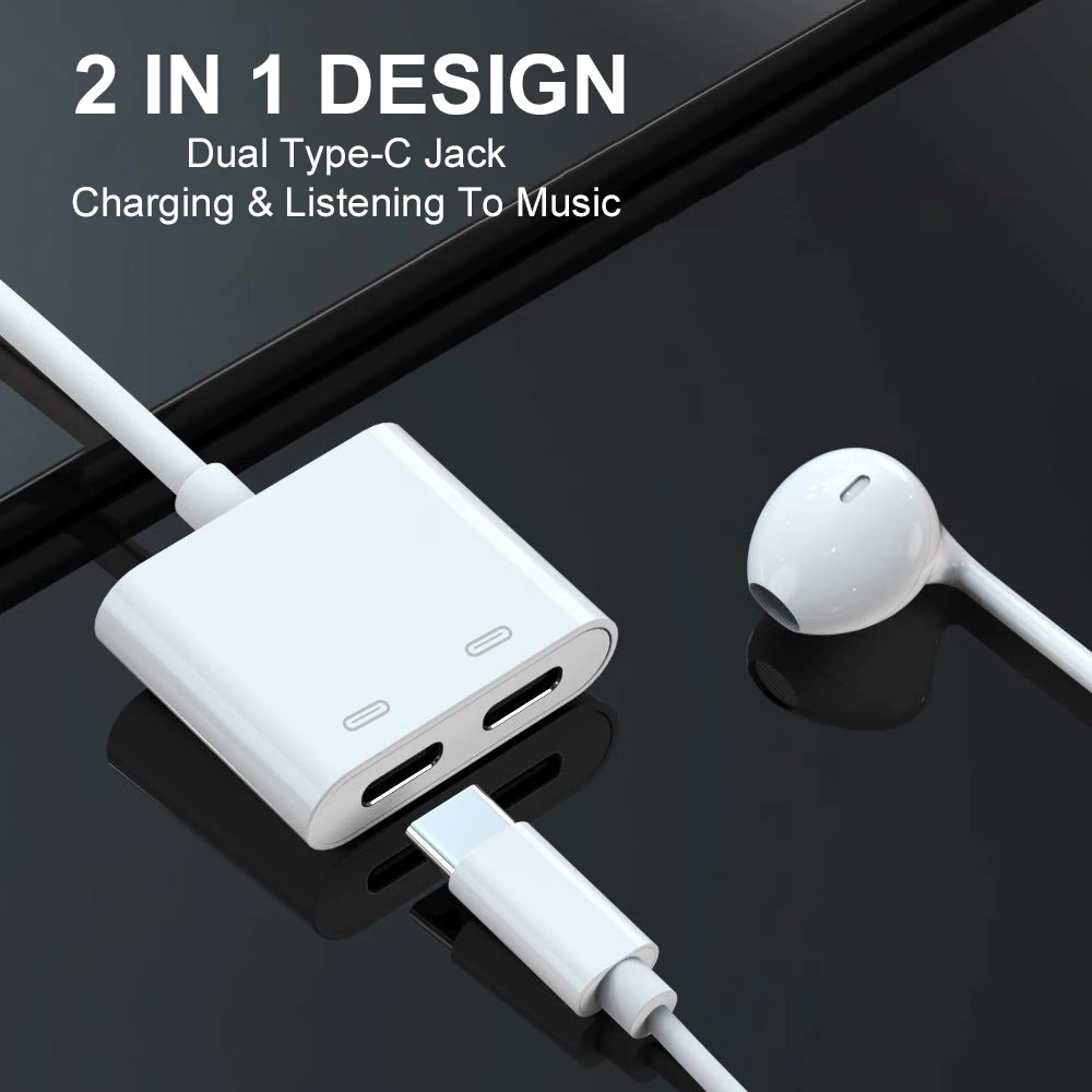 2 в 1 двойной тип c адаптер aux аудио usb Тип cargador для huawei p20 lite supercharge