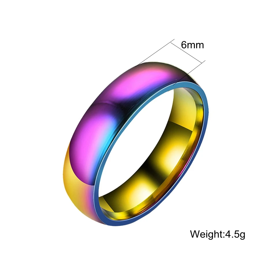 Радуга гордости кольца из нержавеющей стали для женщин 6 мм Круг Красочные Любовь кольцо мужские модные свадебные ювелирные изделия аксессуары