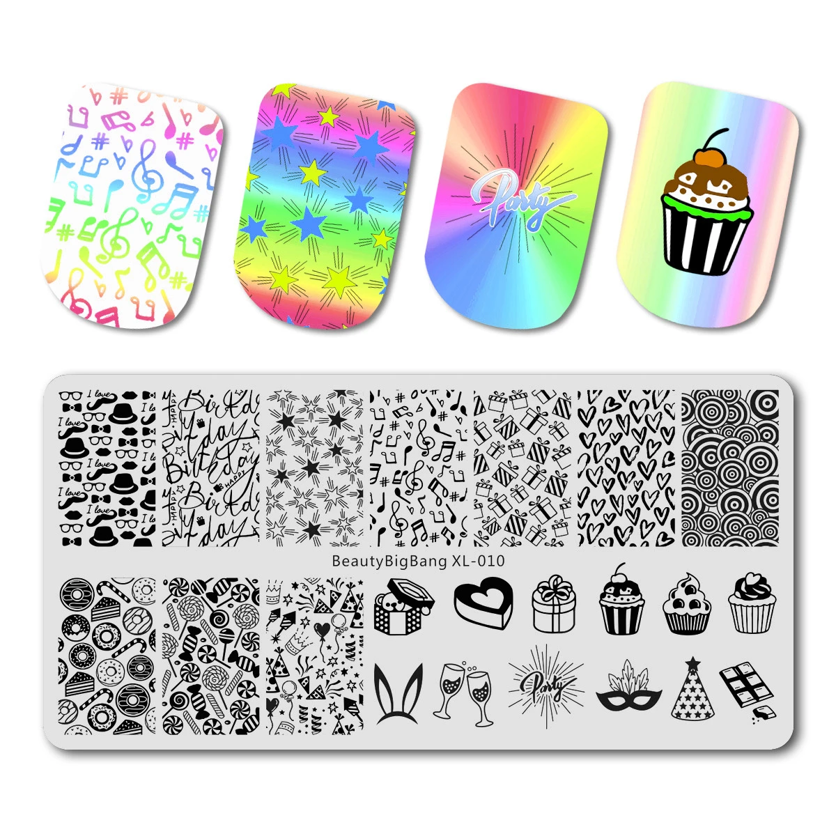

Beautybigbang Nail Stamping Plates Candy Cake Love Rabbit Summer Flower Geometry Nail Art Mold Nail Stamp Template Plate XL-010