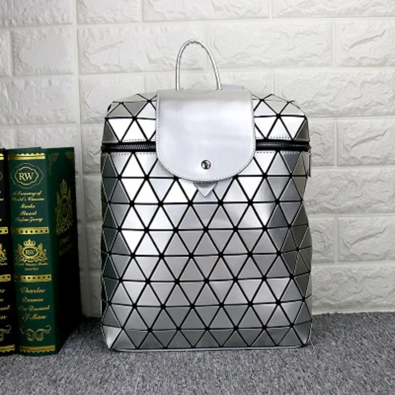 

PU Couple Style Geometric Diamond Zip Lock Shoulder Bag Stereo Fashion Student Large Capacity Backpack