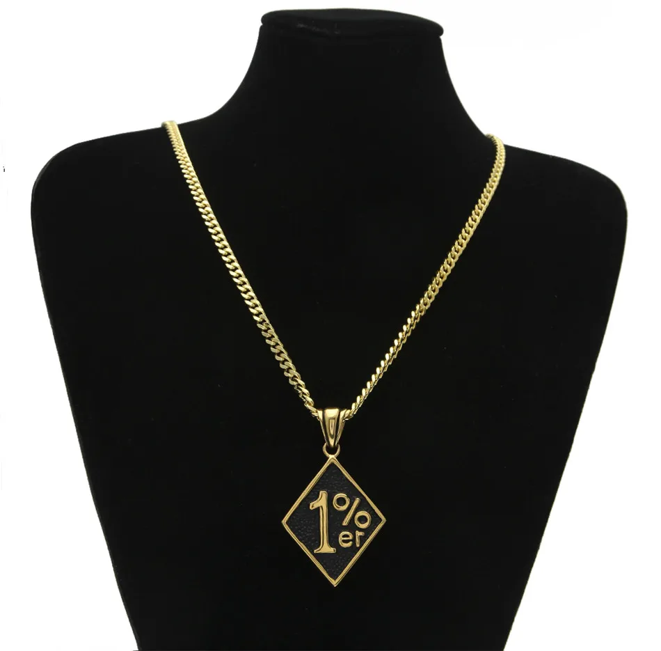 

Vintage 1 %Pendant Zinc Alloy Gold Color Black Drip Oil Rhombus Pendants Necklace Cuban Chain Fashion Hip Hop Punk Jewelry