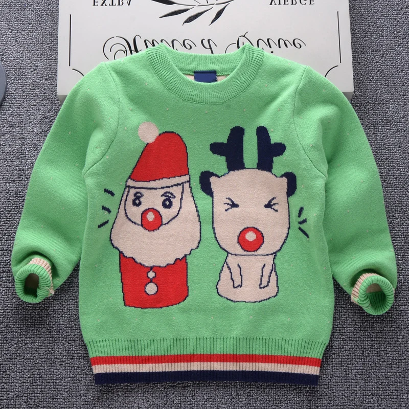

2019 new Autumn winter Santa Claus Boys Sweater children knitted Cartoon deer Kids Pullover clothes Jumper baby Boy sweaters