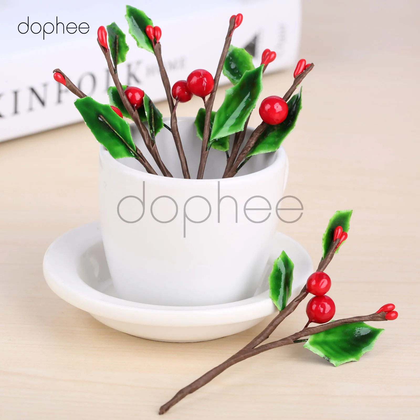 Dophee 10 шт Искусственные листья+ Берри ветви 10 см Рождество Свадьба День Рождения вечерние украшения сада 2 ягоды+ 3 листья