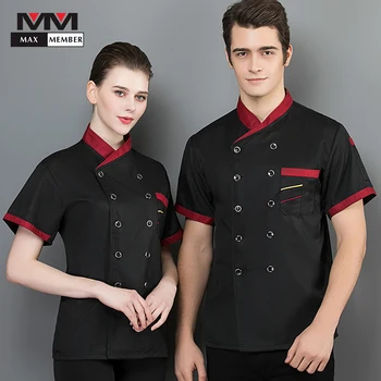 

Food Chef's Short-sleeved Breathable Summer Hotel Kitchen Chef Black Hotel Kitchen Chef Black Wear Work Clothes Uniform