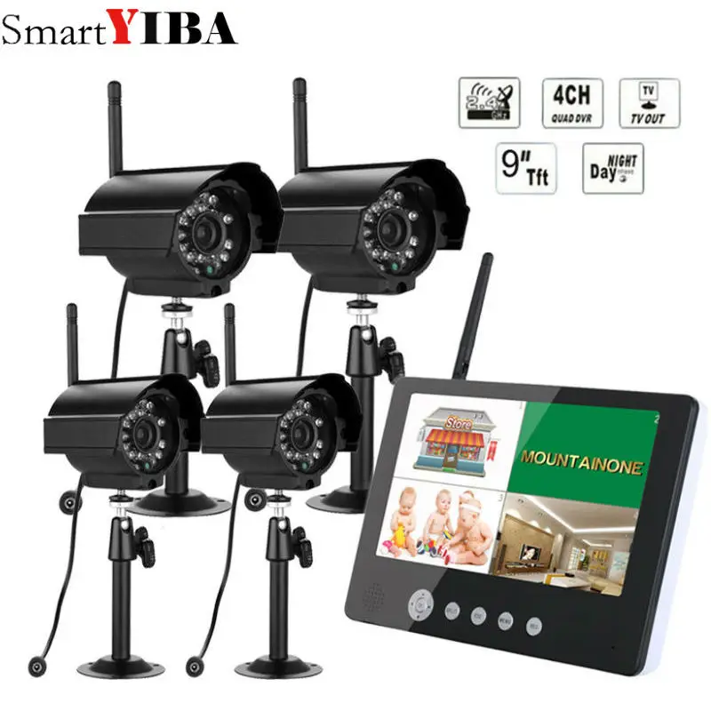 

SmartYIBA 4pcs Digital Camera with 9" LCD Monitor DVR Wireless Kit Home CCTV Security System