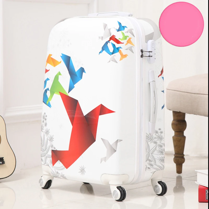 

BeaSumore 24 inch Art Paper Crane rolling luggage Spinner suitcase Wheels trolley travel bag trunk students carry on luggage