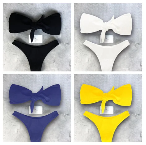 

2019 Candy Color Brazilian Bikini Women Two Piece Swimsuit bathing costume Sexy ladies bandeau bikini Separate Swimwear Push Up