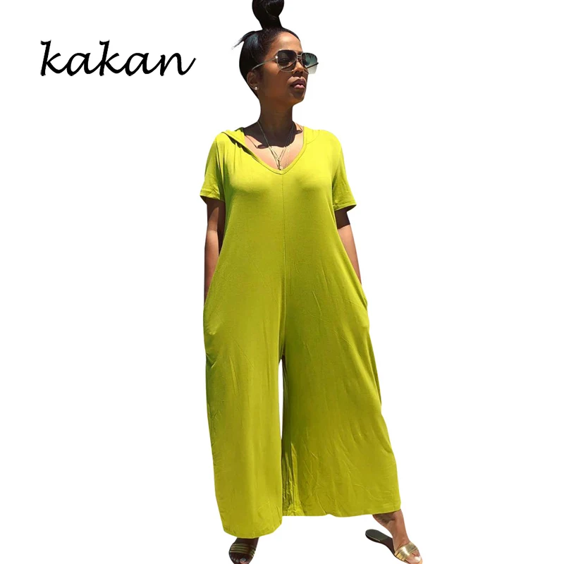 

Kakan summer new best women's loose loose jumpsuit fashion hooded jumpsuit red light green jumpsuit