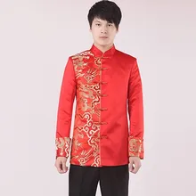 Traje de Boda China tradicional para hombre, chaqueta roja, abrigo para fiesta, cantante, boda, novios, ropa Vintage, chaqueta, Tops