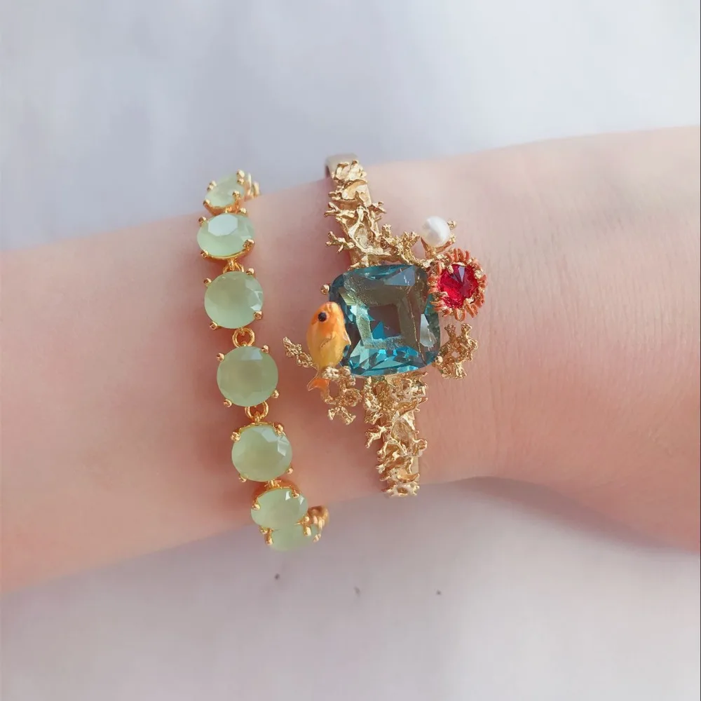 Amybaby зеленый камень граненый стекло Кристалл женские длинные цепочки и ожерелья серьги гвоздики браслет украшения вечерние