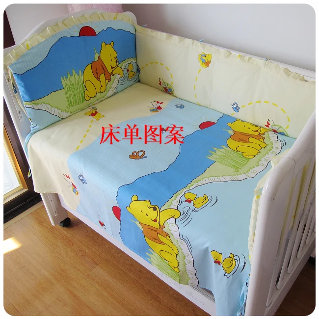 Promotion! 6PCS Bear baby bedding set suite bedding, cotton children bed set (bumpers+sheet+pillow cover)